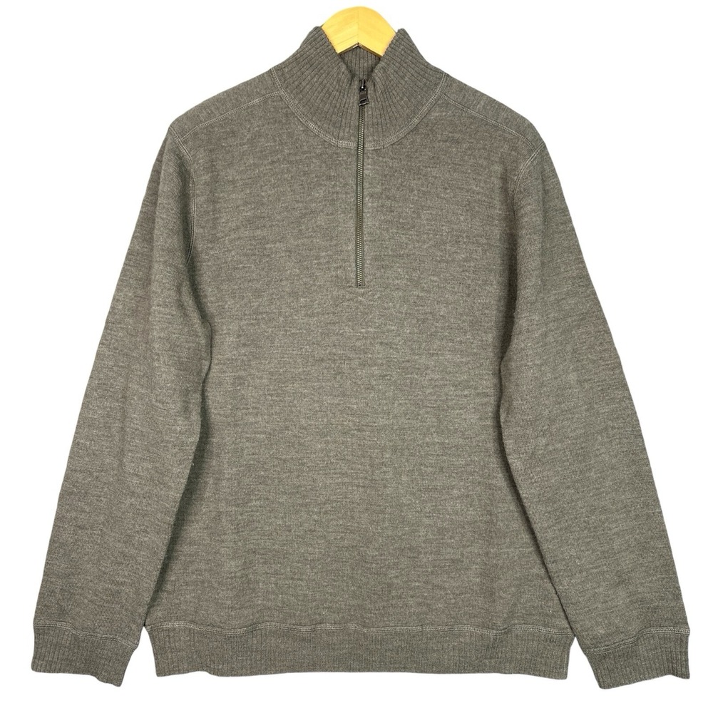Banana Republic Mens XL Sweater 100% Wool 1/4 Zip Gray Olive Pullover Knit Warm